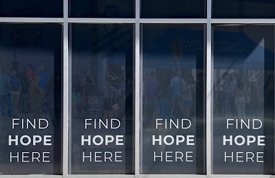 Sign in window reads (repeated four times) “find hope here.”