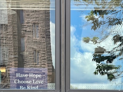 Sign in window reads, “have hope.  Choose love.  Be kind.”