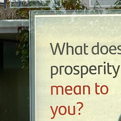 Sign in window reads, “What does prosperity mean to you?”